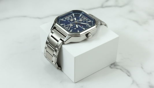 HERYI Royal Blue Chronograph Watch | Stainless Steel Luxury Square Dial Men’s Wristwatch