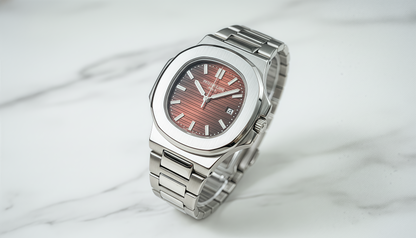 Patek Philippe Geneve Nautilus Luxury Silver Watch | Brown Textured Dial Stainless Steel