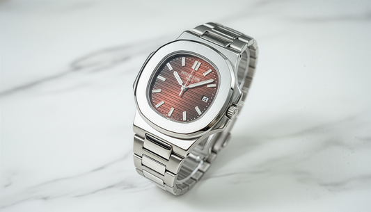 Patek Philippe Geneve Nautilus Luxury Silver Watch | Brown Textured Dial Stainless Steel