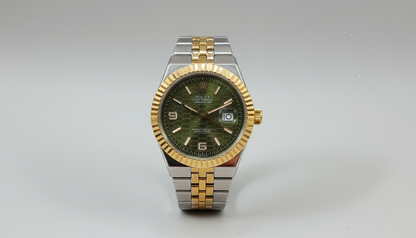 Rolex Oyster Perpetual Land-Dweller Quartz Watch – Two-Tone Gold & Silver with Green Dial