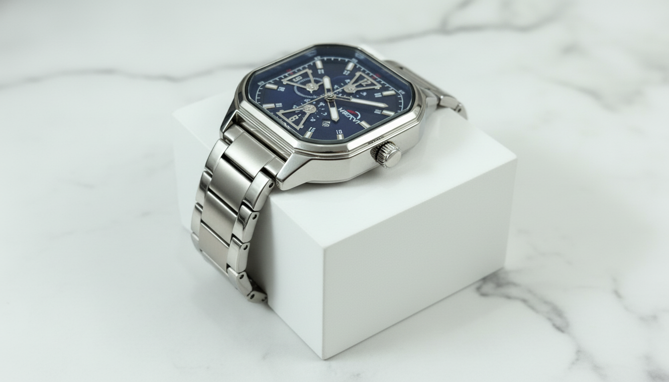 HERYI Royal Blue Chronograph Watch | Stainless Steel Luxury Square Dial Men’s Wristwatch