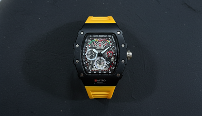 GASTRO Sport Skeleton Dial Watch | Black Case & Yellow Strap | Luxury Automatic Design