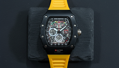 GASTRO Sport Skeleton Dial Watch | Black Case & Yellow Strap | Luxury Automatic Design