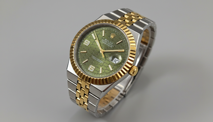 Rolex Oyster Perpetual Land-Dweller Quartz Watch – Two-Tone Gold & Silver with Green Dial