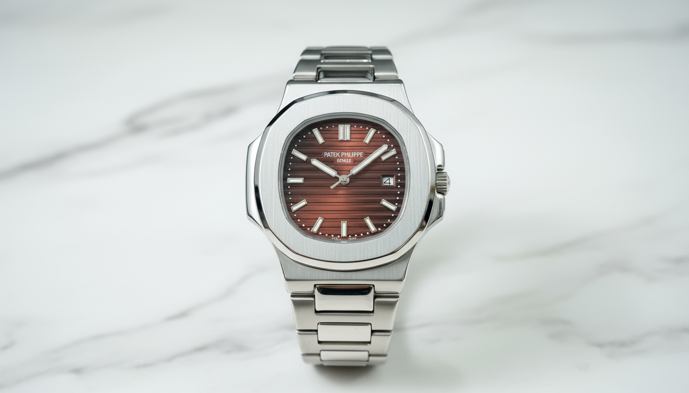 Patek Philippe Geneve Nautilus Luxury Silver Watch | Brown Textured Dial Stainless Steel