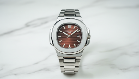 Patek Philippe Geneve Nautilus Luxury Silver Watch | Brown Textured Dial Stainless Steel