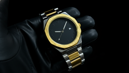 BESTWIN Black Dial Arabic Numeral Watch | Two-Tone Gold & Silver Stainless Steel Luxury Timepiece