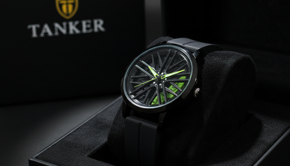 Tanker Black Skeleton Wheel Dial Watch | Neon Green Accent Sport Edition
