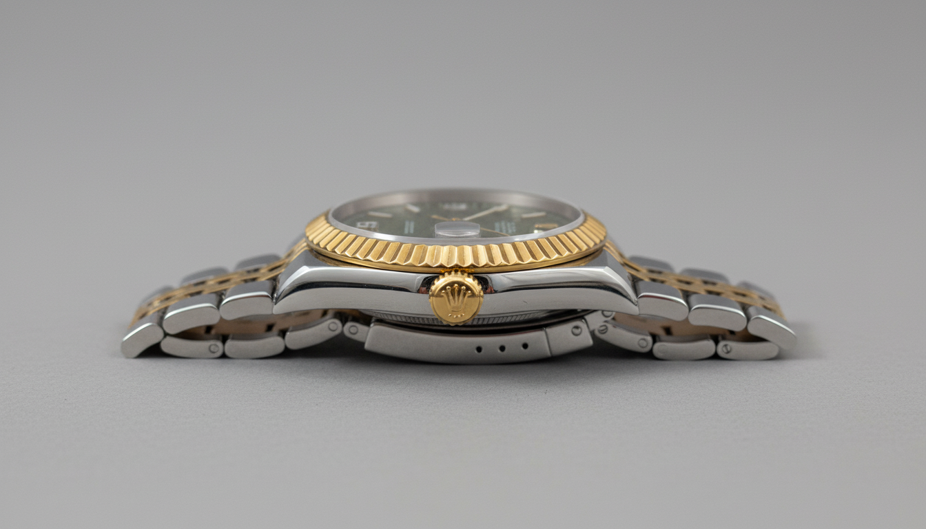 Rolex Oyster Perpetual Land-Dweller Quartz Watch – Two-Tone Gold & Silver with Green Dial