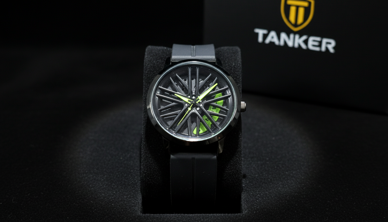 Tanker Black Skeleton Wheel Dial Watch | Neon Green Accent Sport Edition