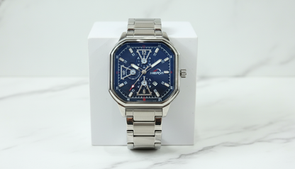 HERYI Royal Blue Chronograph Watch | Stainless Steel Luxury Square Dial Men’s Wristwatch