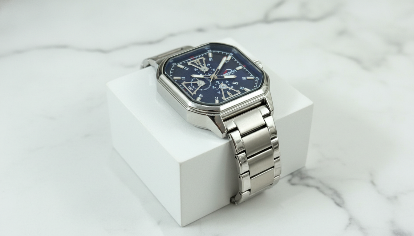 HERYI Royal Blue Chronograph Watch | Stainless Steel Luxury Square Dial Men’s Wristwatch