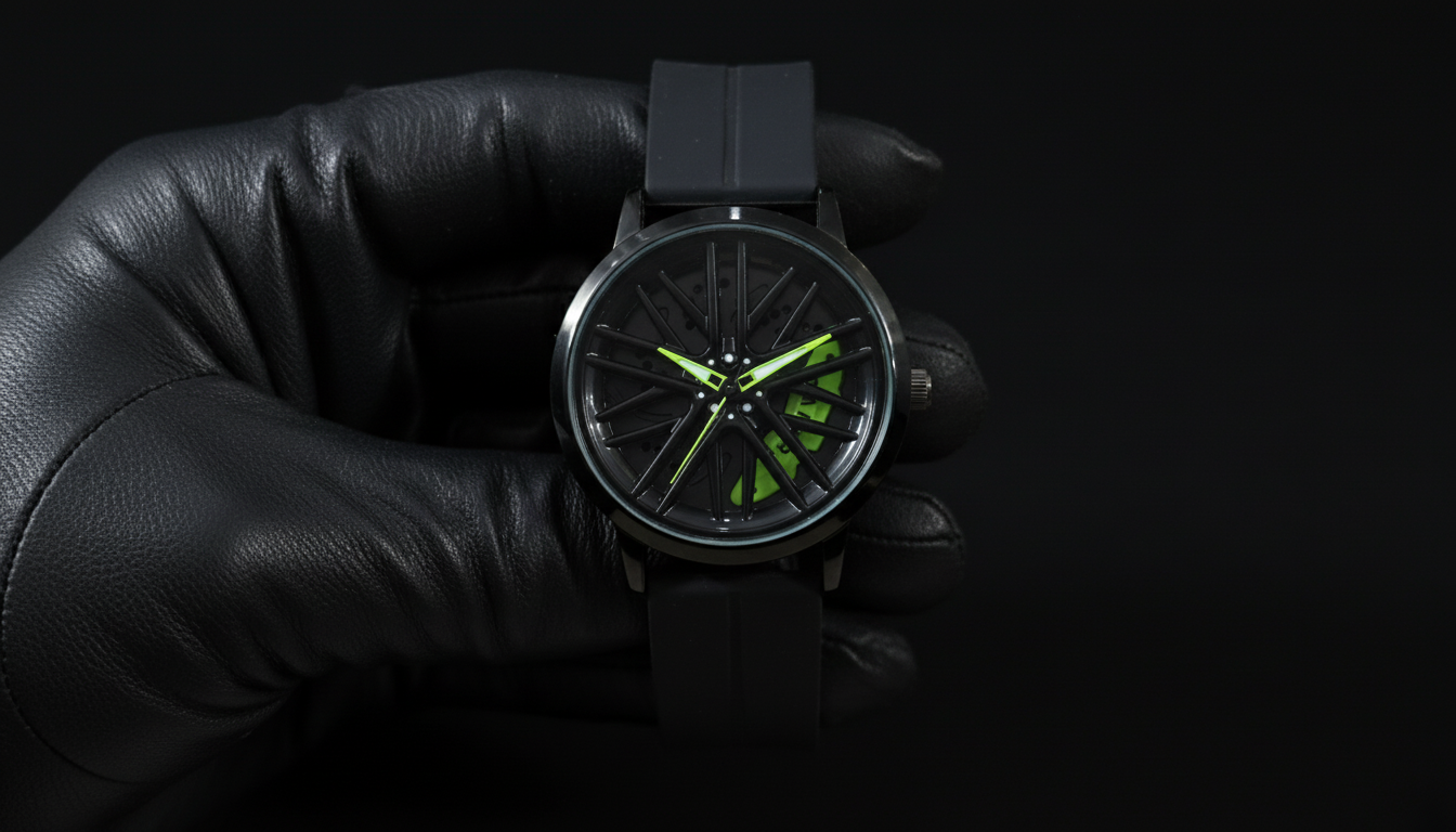 Tanker Black Skeleton Wheel Dial Watch | Neon Green Accent Sport Edition