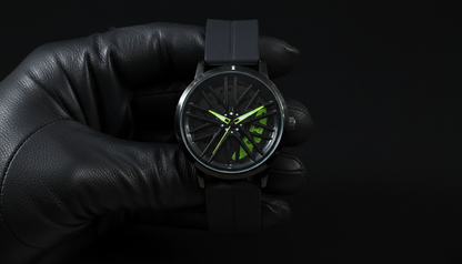 Tanker Black Skeleton Wheel Dial Watch | Neon Green Accent Sport Edition