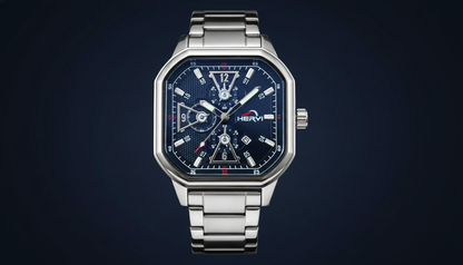 HERYI Royal Blue Chronograph Watch | Stainless Steel Luxury Square Dial Men’s Wristwatch