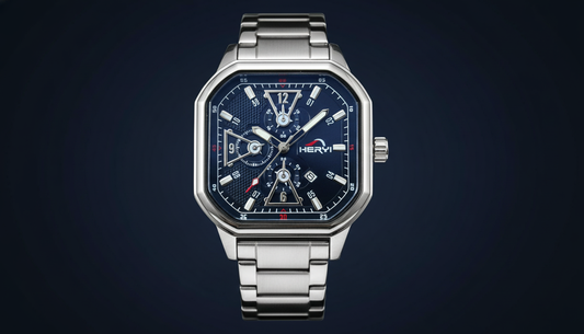 HERYI Royal Blue Chronograph Watch | Stainless Steel Luxury Square Dial Men’s Wristwatch