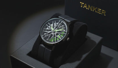Tanker Black Skeleton Wheel Dial Watch | Neon Green Accent Sport Edition