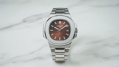 Patek Philippe Geneve Nautilus Luxury Silver Watch | Brown Textured Dial Stainless Steel