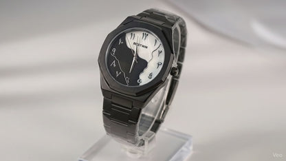 BESTWIN Luxury Black Arabic Numeral Watch | Unique Yin-Yang Dual Tone Dial