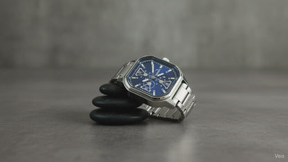 HERYI Royal Blue Chronograph Watch | Stainless Steel Luxury Square Dial Men’s Wristwatch