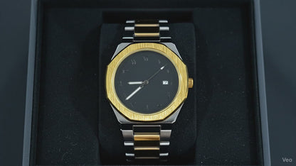 BESTWIN Black Dial Arabic Numeral Watch | Two-Tone Gold & Silver Stainless Steel Luxury Timepiece